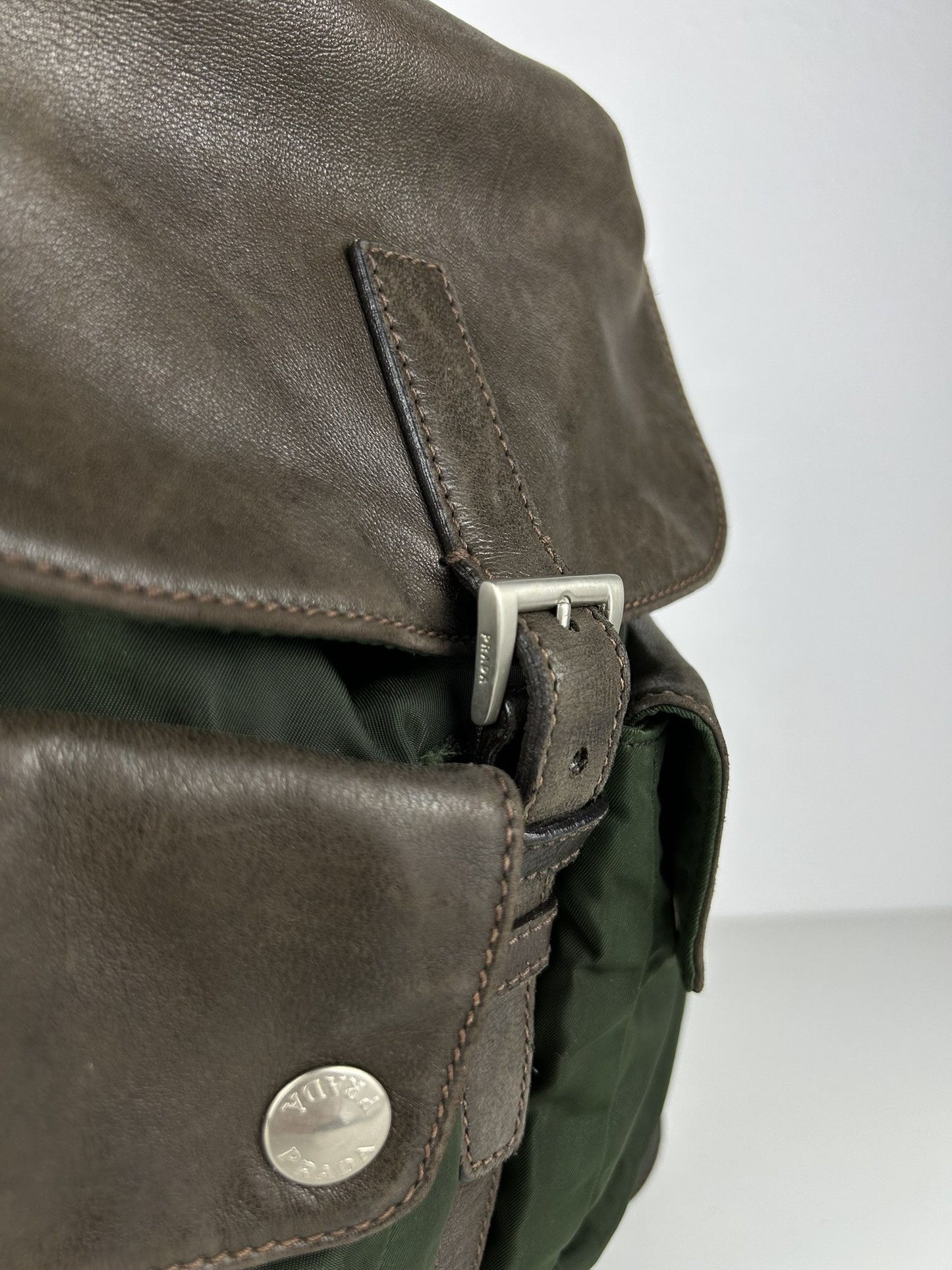 Vintage Prada nylon and leather triangle logo cargo backpack