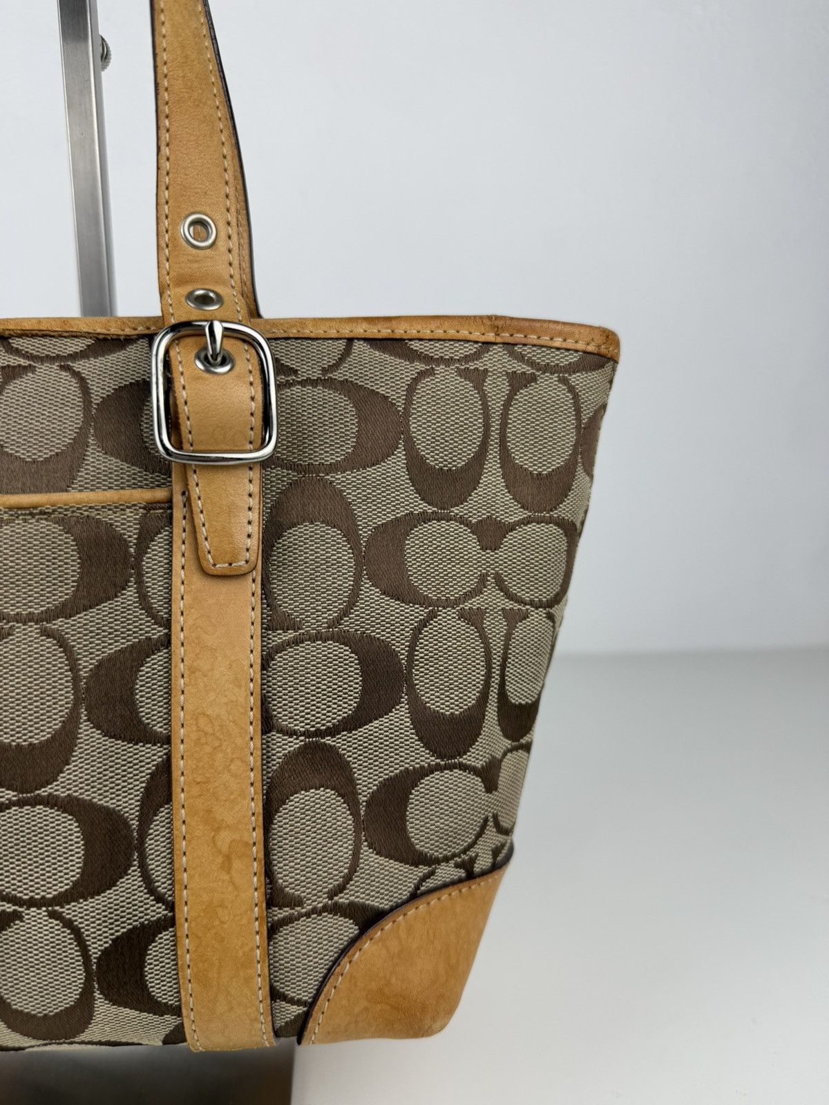 Coach signature canvas and leather mini tote bag