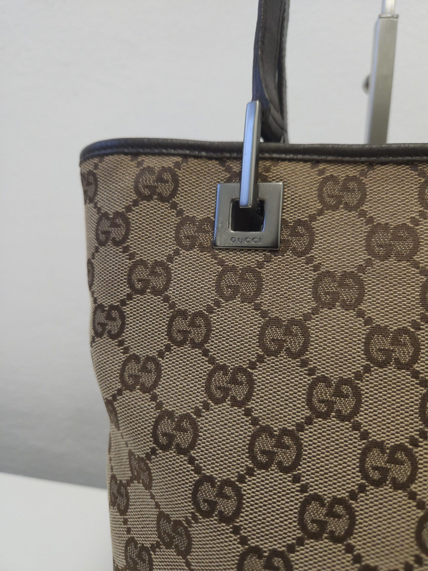 Vintage y2k Gucci gg monogram canvas and leather tote bag