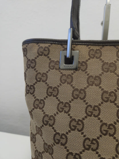 Vintage y2k Gucci gg monogram canvas and leather tote bag