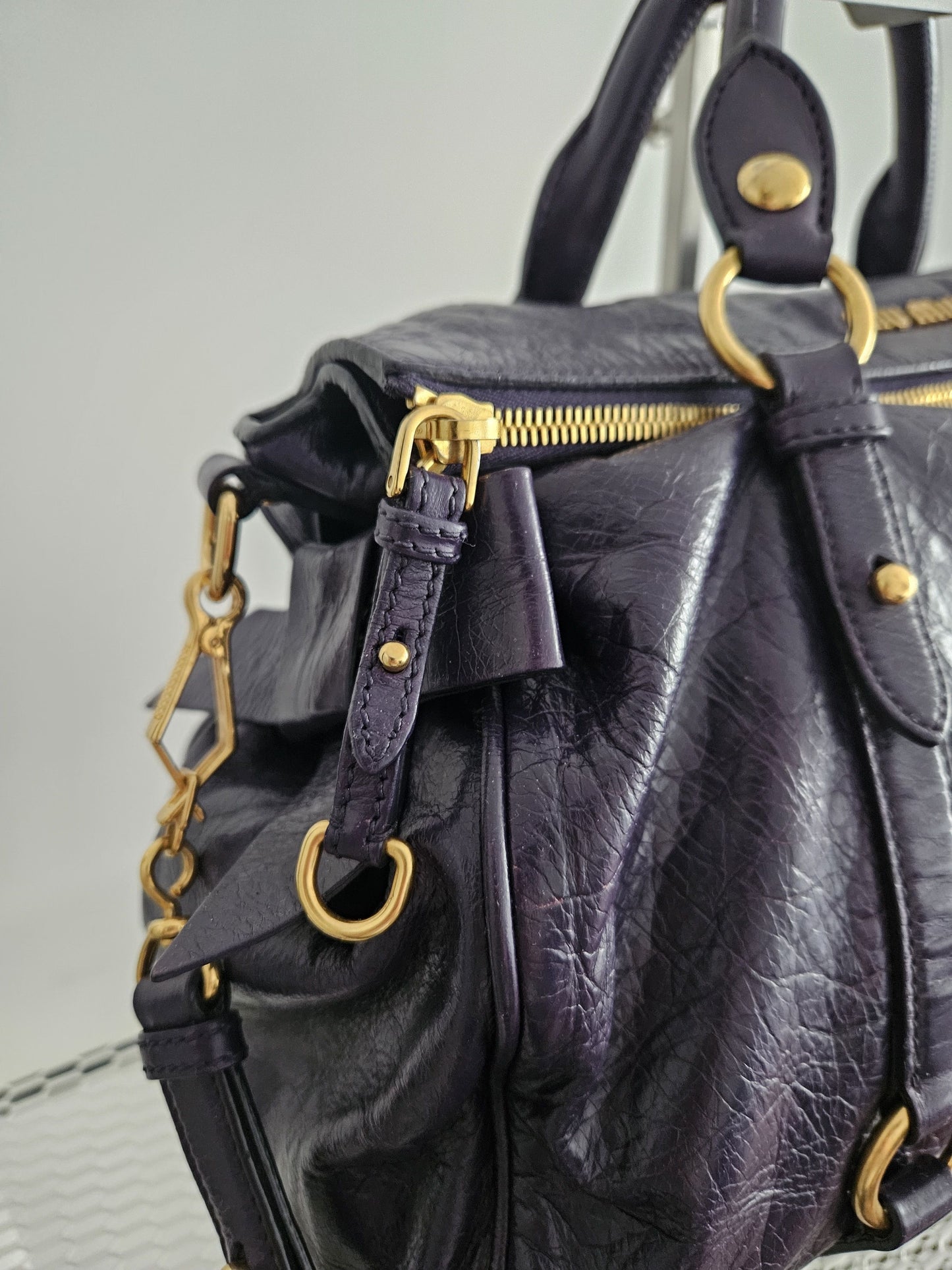 Miu miu vitello bow bag in deep purple