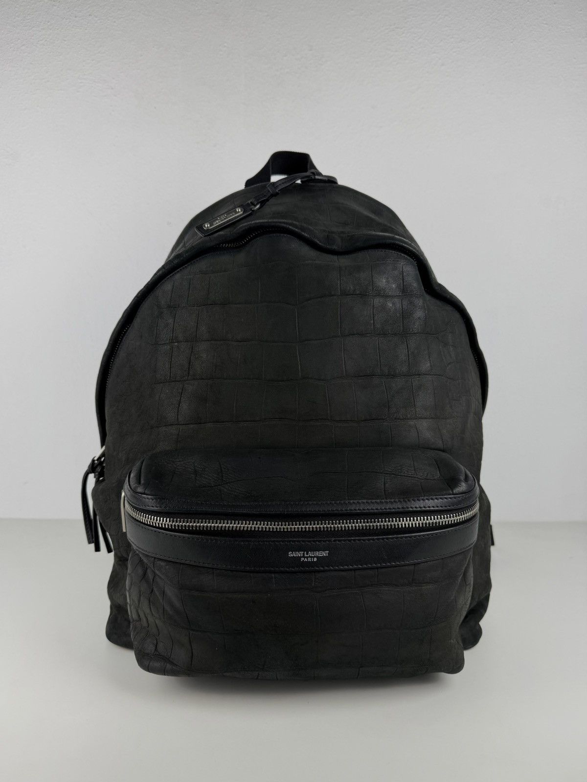 2021 Saint Laurent croc embossed leather city backpack