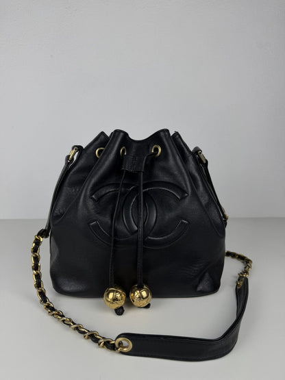 Vintage Chanel lambskin CC logo drawstring bag