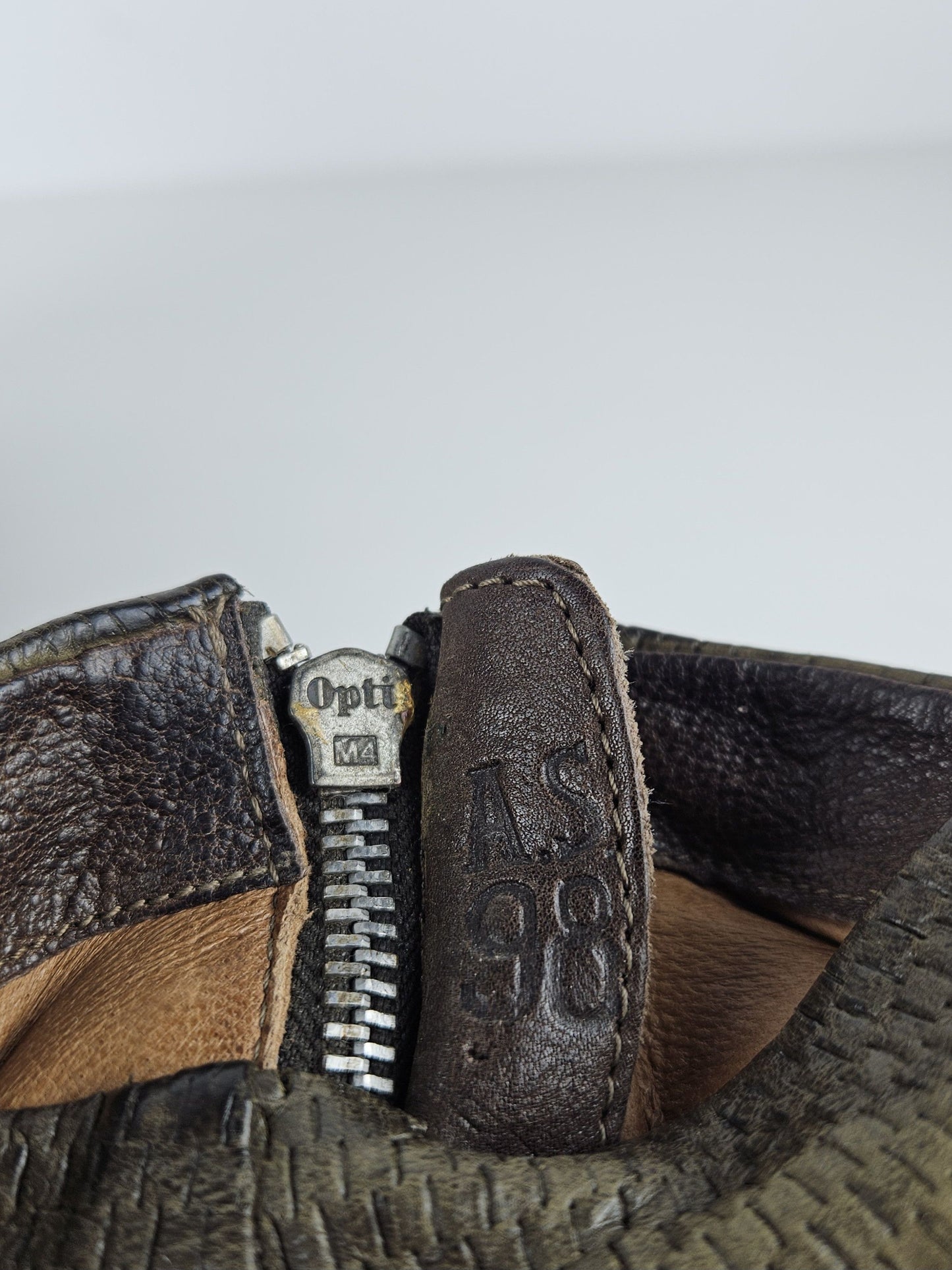 Archive AS98 olive leather bondage side zip ankle boots