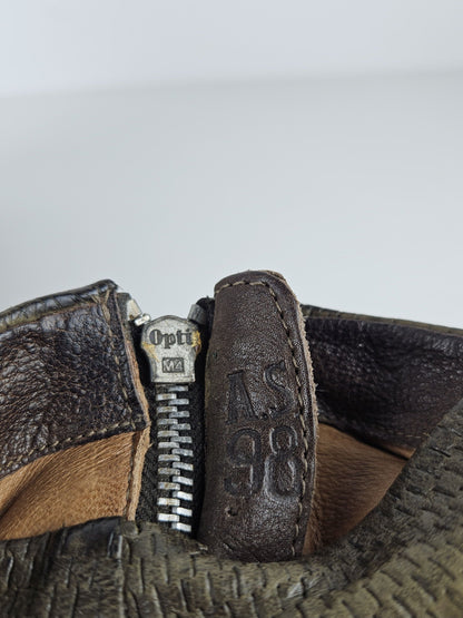 Archive AS98 olive leather bondage side zip ankle boots