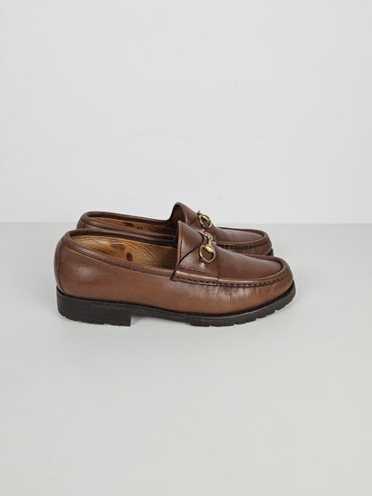 Vintage Gucci leather horsebit loafers with notched thick sole