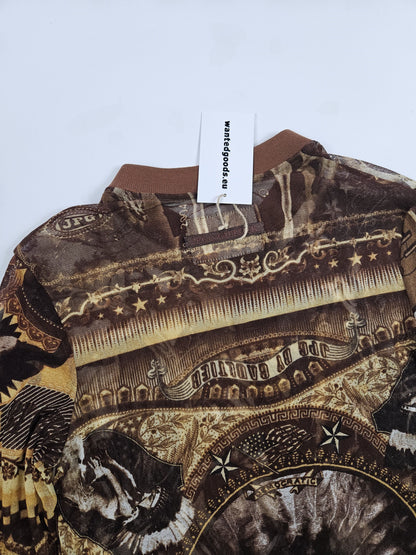 Jean Paul Gaultier jeans native american all over print button up mesh top