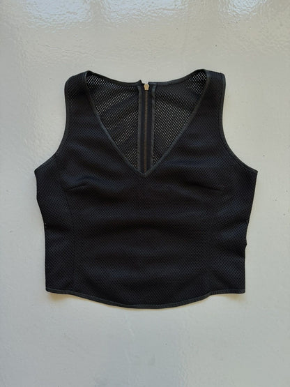 SS1999 Prada red tab back zip mesh top vest