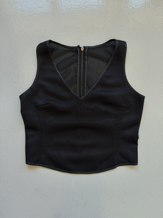 SS1999 Prada red tab back zip mesh top vest