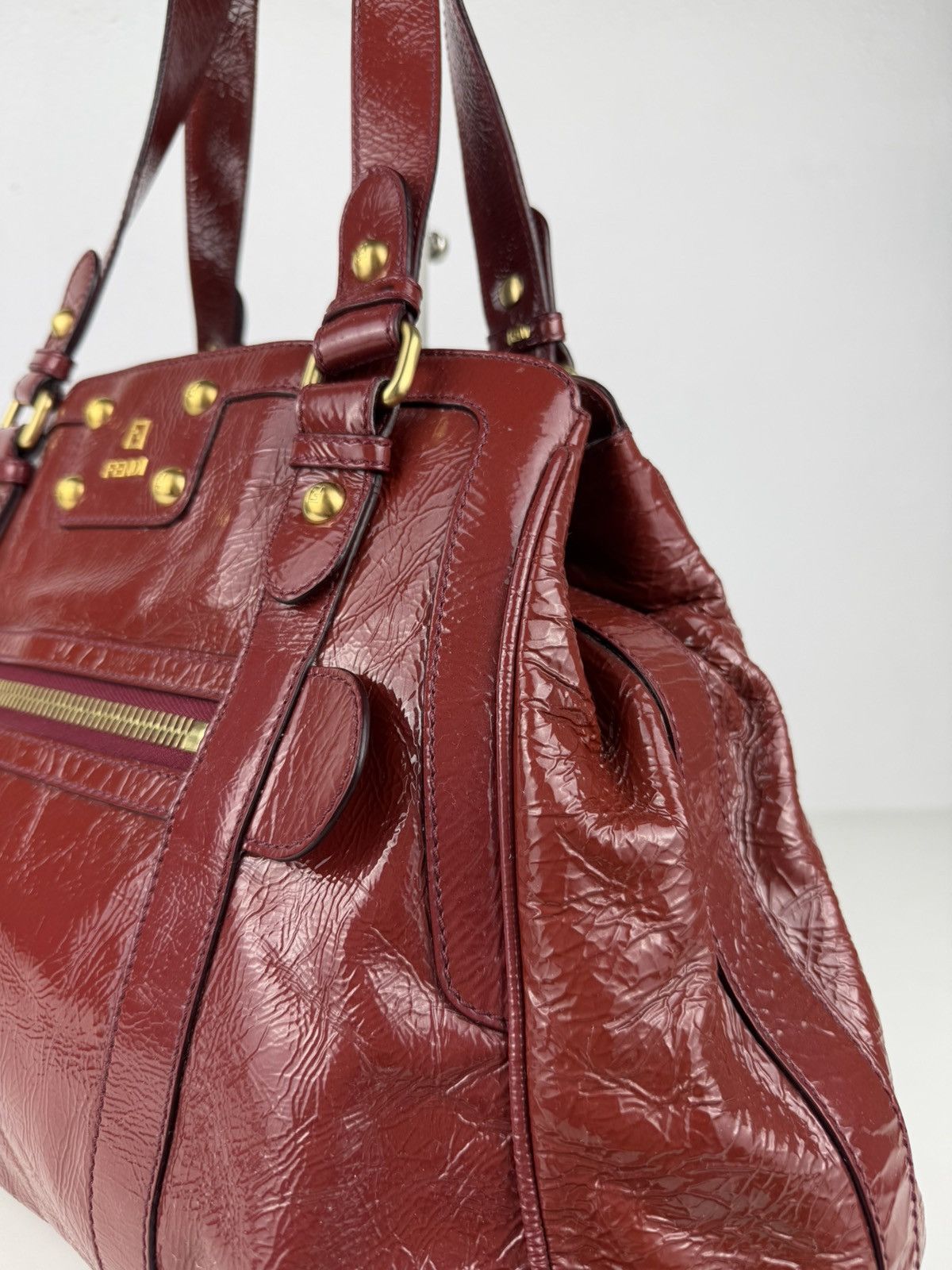 Fendi crinkled patent leather de jour handbag large