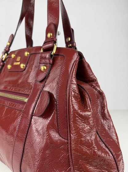 Fendi crinkled patent leather de jour handbag large