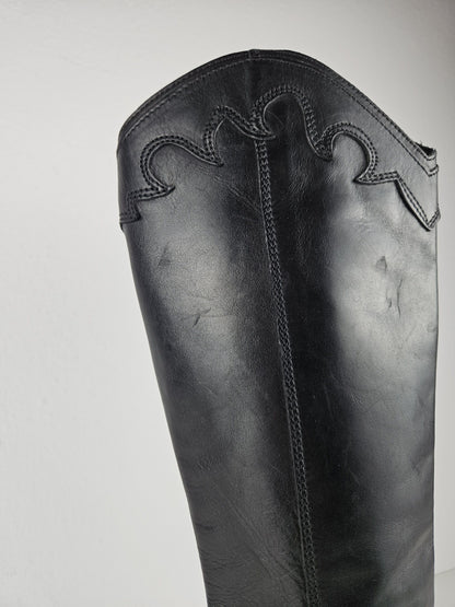 Vintage leather high heel pointed toe cowboy boots