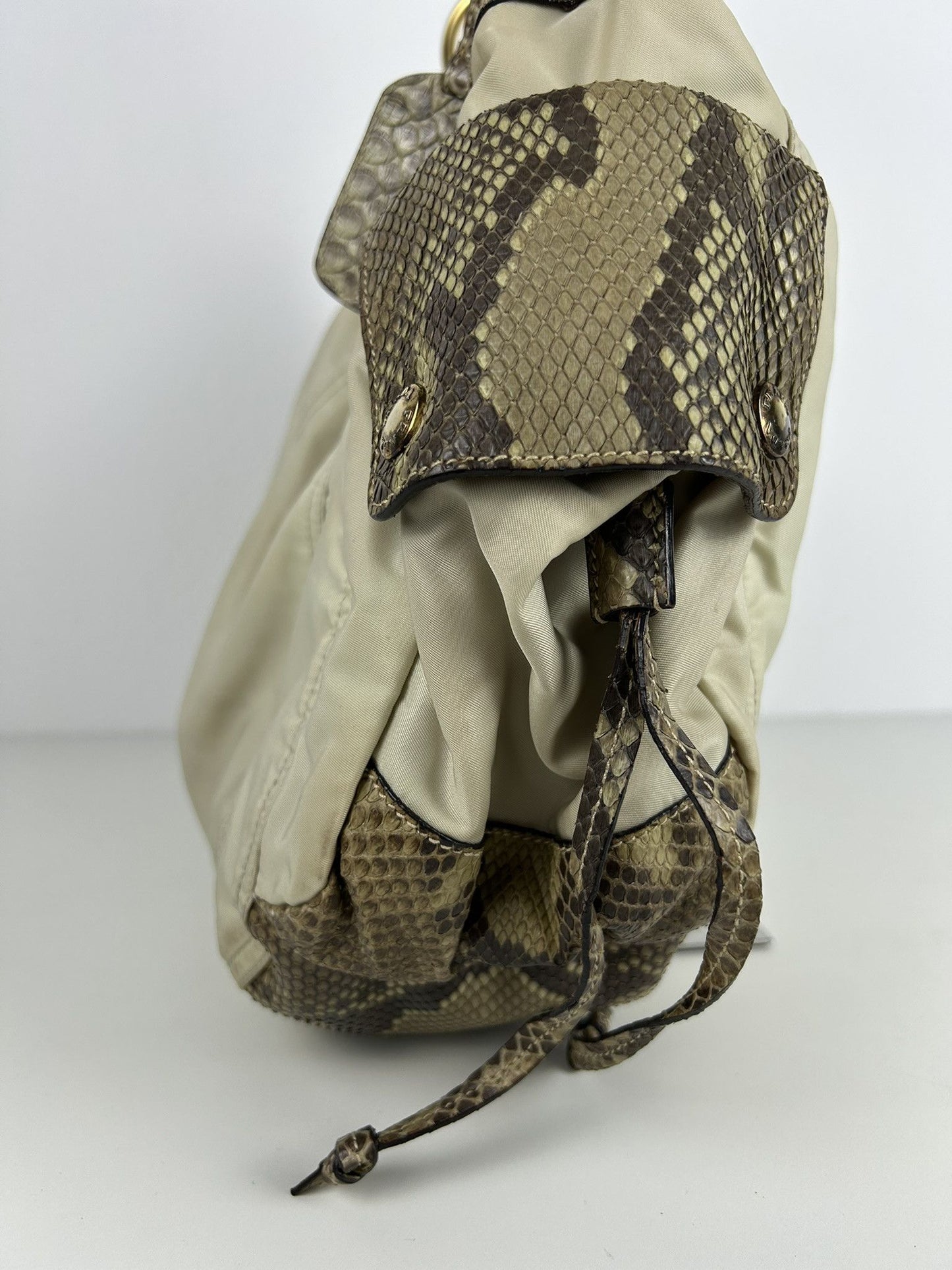 Prada python and nylon triangle logo hobo handbag