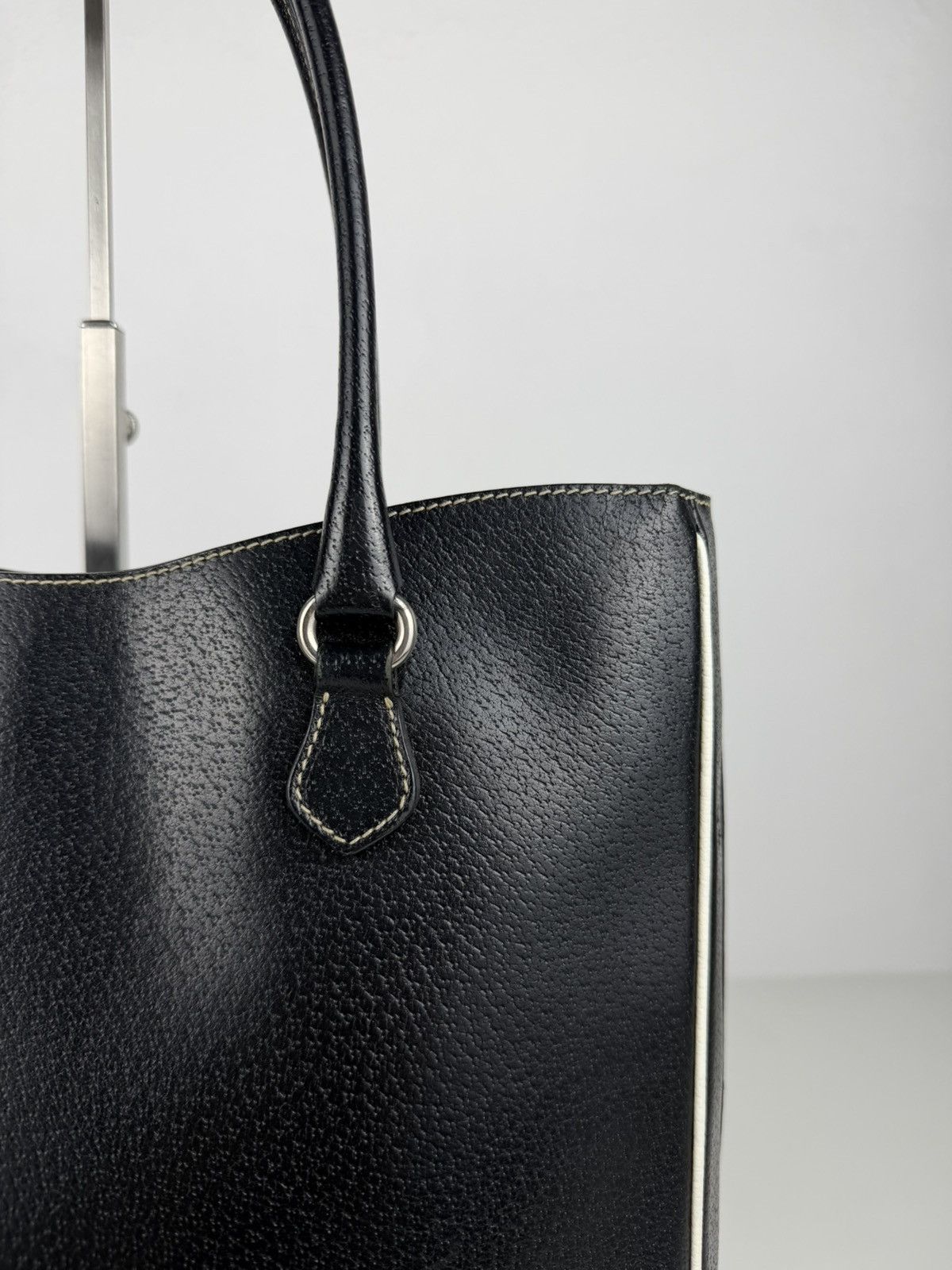Vintage Prada leather triangle logo tote bag