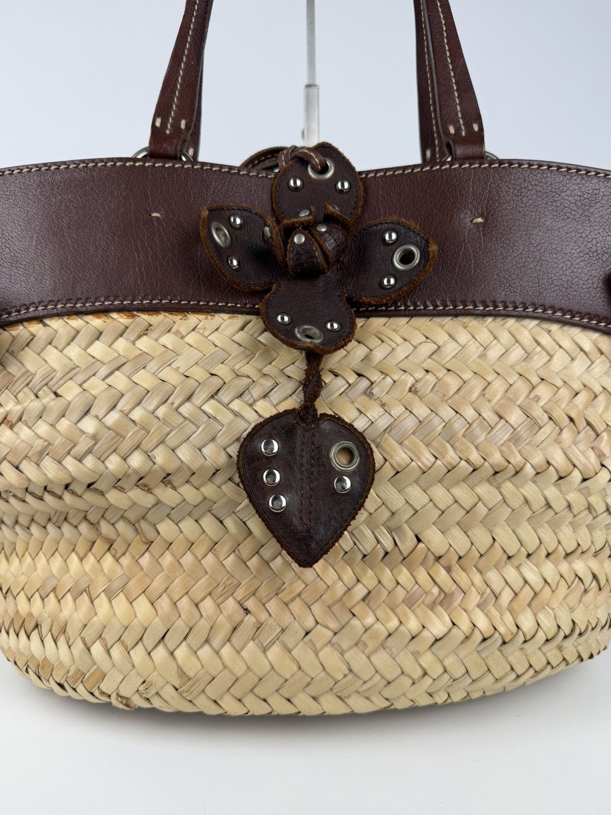 Vintage 90s miu miu wicker and leather basket tote bag