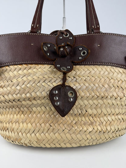 Vintage 90s miu miu wicker and leather basket tote bag