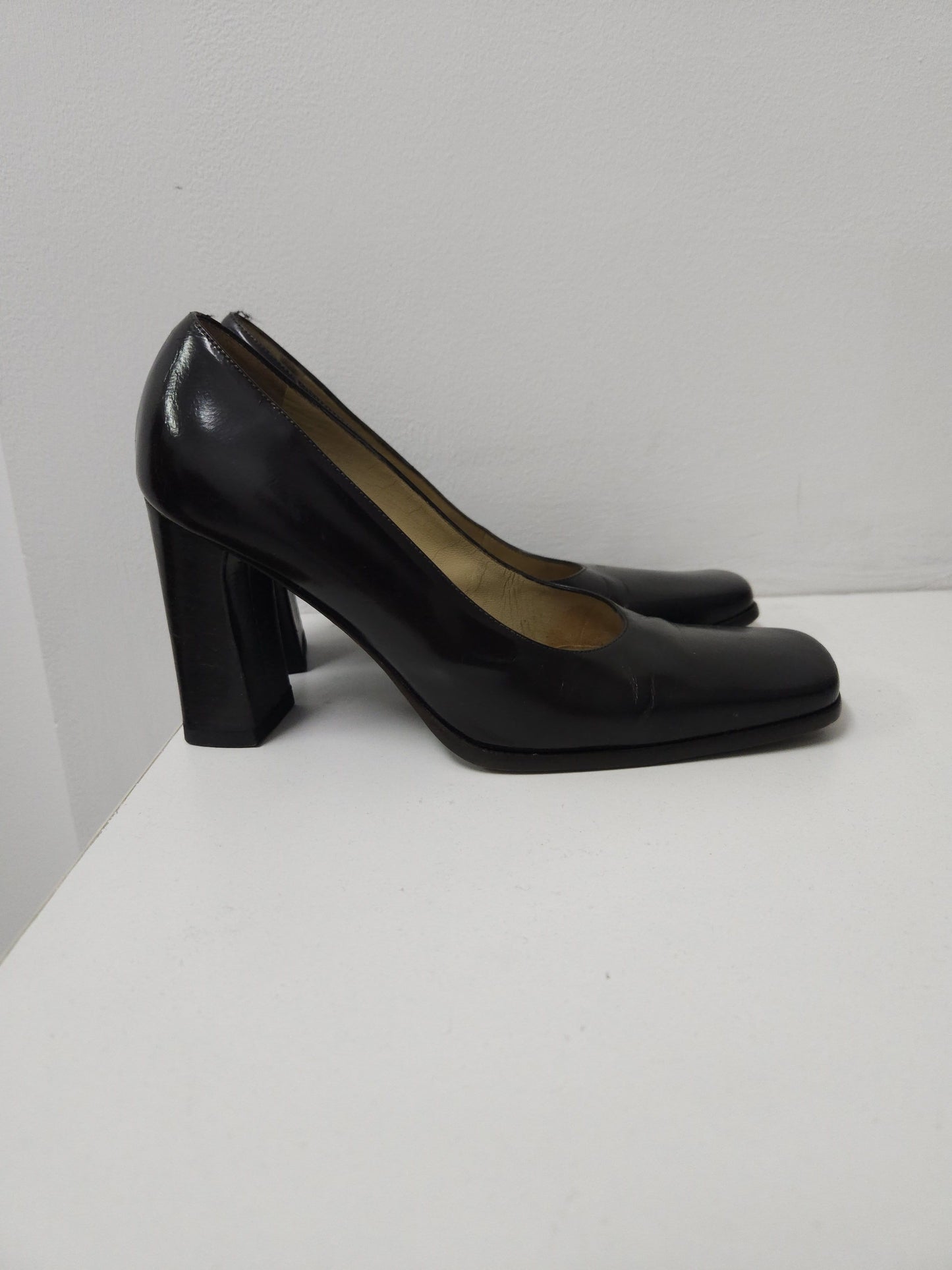 Archive Gucci square toe block heel pumps mules