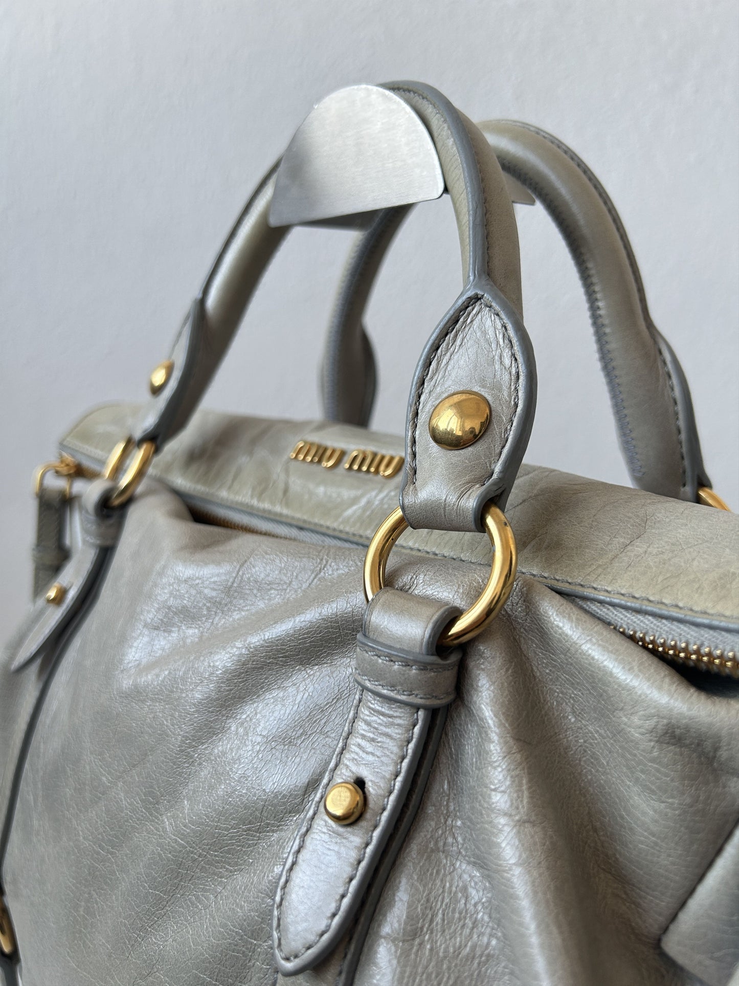 Miu miu vitello bow bag in blueish gray