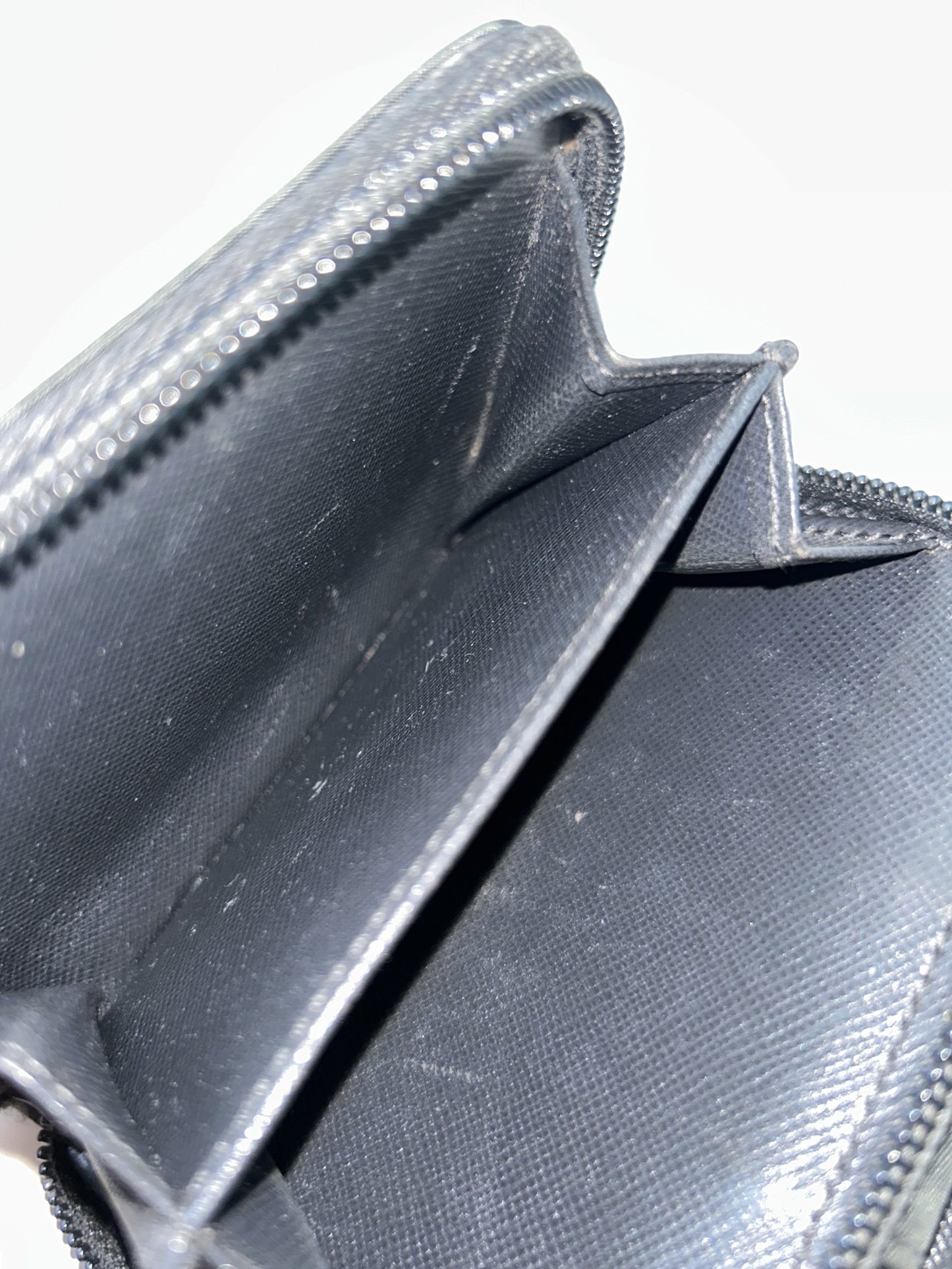 Prada nylon and saffiano leather triangle logo zip wallet