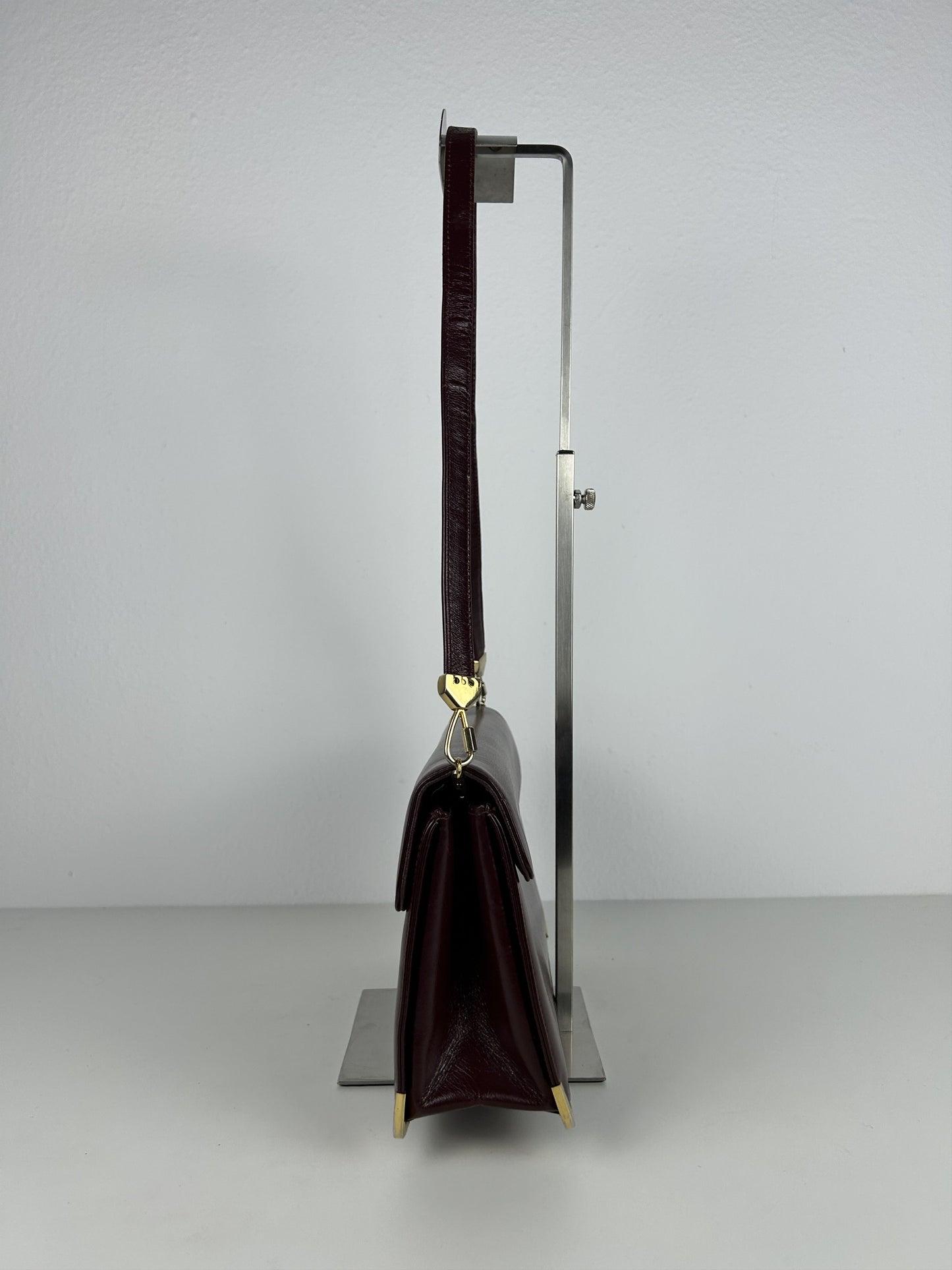 Vintage 80s Dior box calf leather burgundy handbag