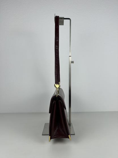 Vintage 80s Dior box calf leather burgundy handbag