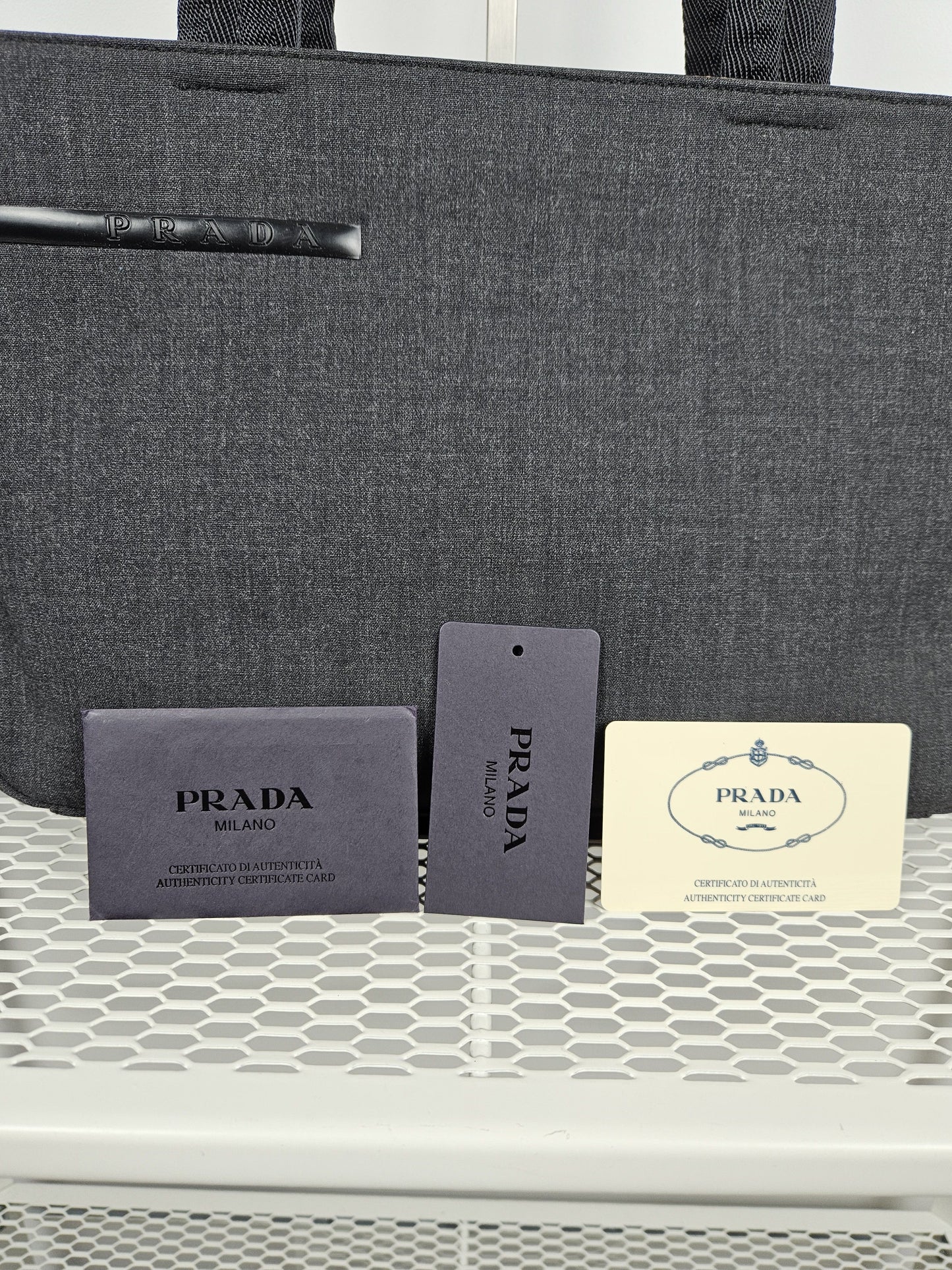 Archive AW1999 prada sport black tab wool and nylon tote bag