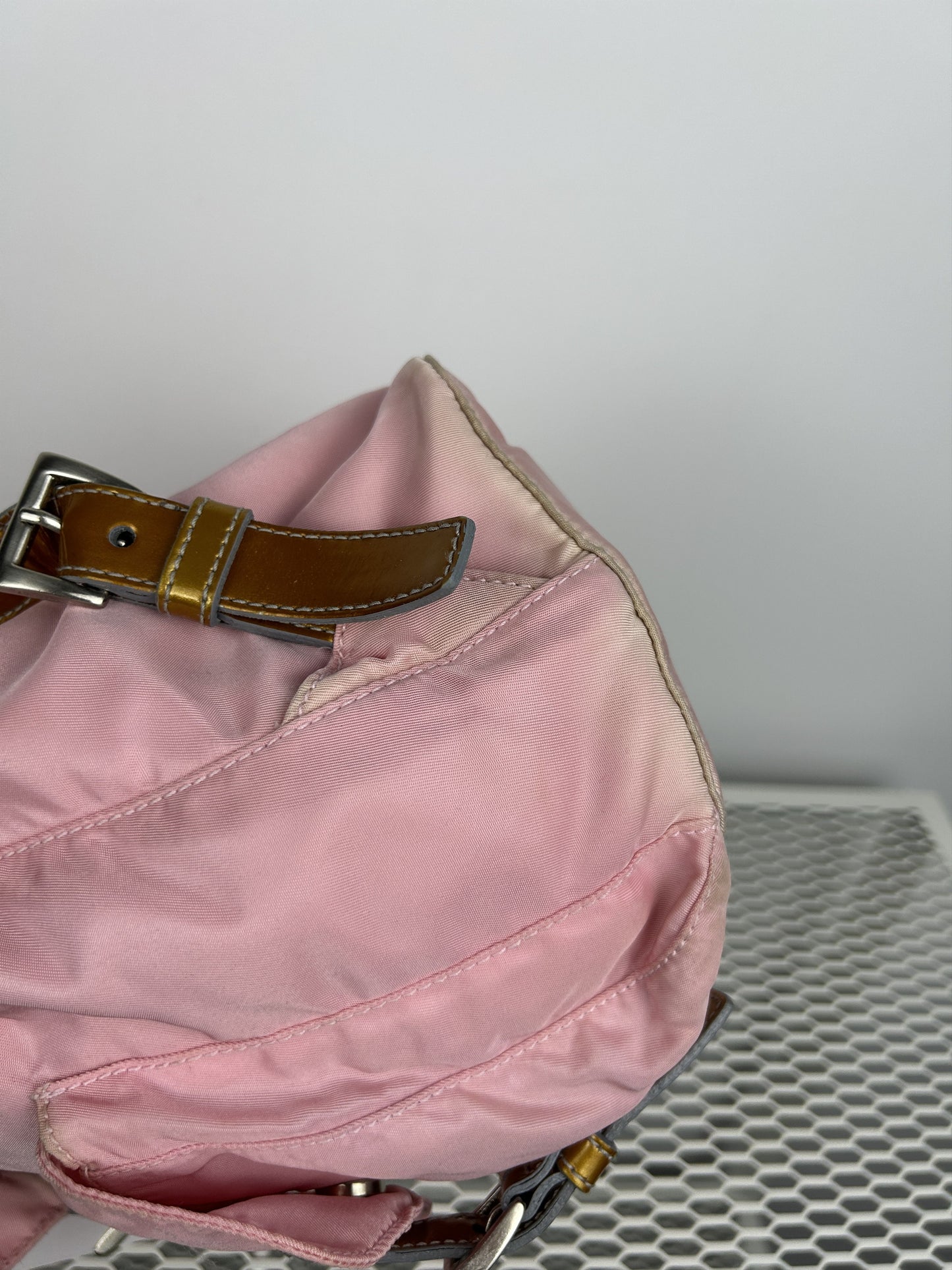 Prada nylon triangle logo pink backpack