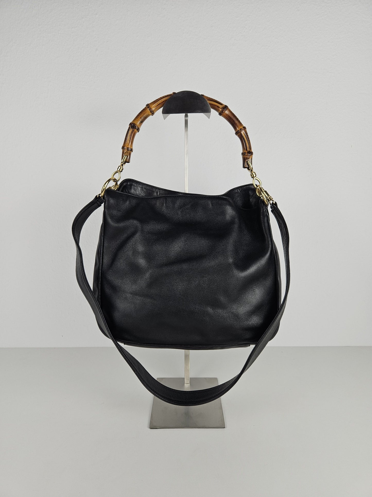 Vintage 80s gucci bamboo top handle calf leather handbag