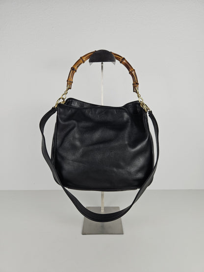 Vintage 80s gucci bamboo top handle calf leather handbag