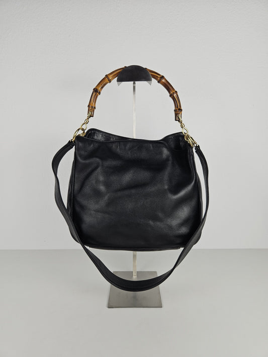 Vintage 80s gucci bamboo top handle calf leather handbag