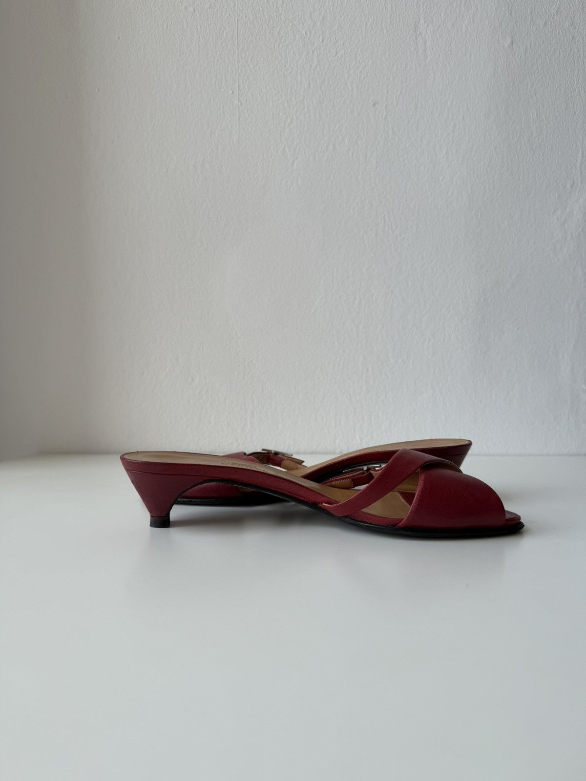 Hermes Kiton open toe kitten heel mules