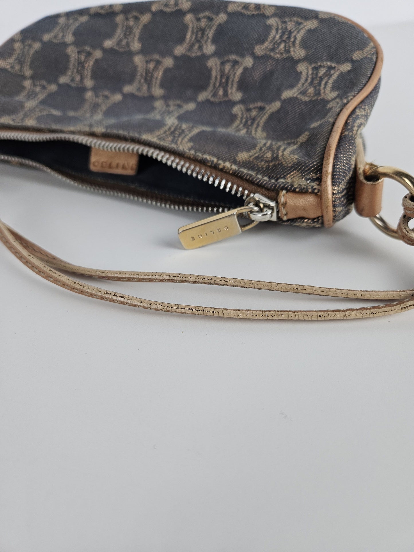 Vintage celine triomphe denim mini handbag pochette baguette