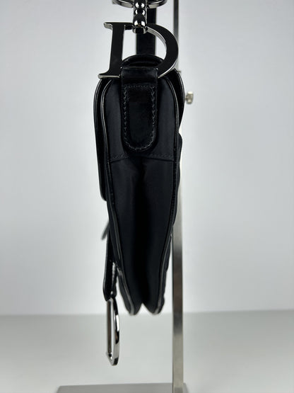 2001 Dior black satin and patent leather saddle bag