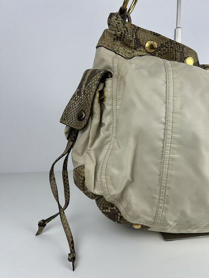 Prada python and nylon triangle logo hobo handbag