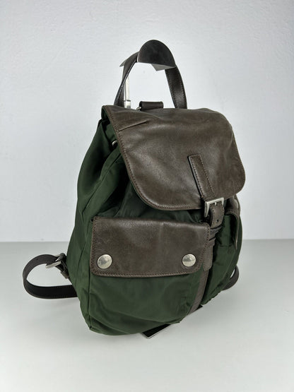Vintage Prada nylon and leather triangle logo cargo backpack