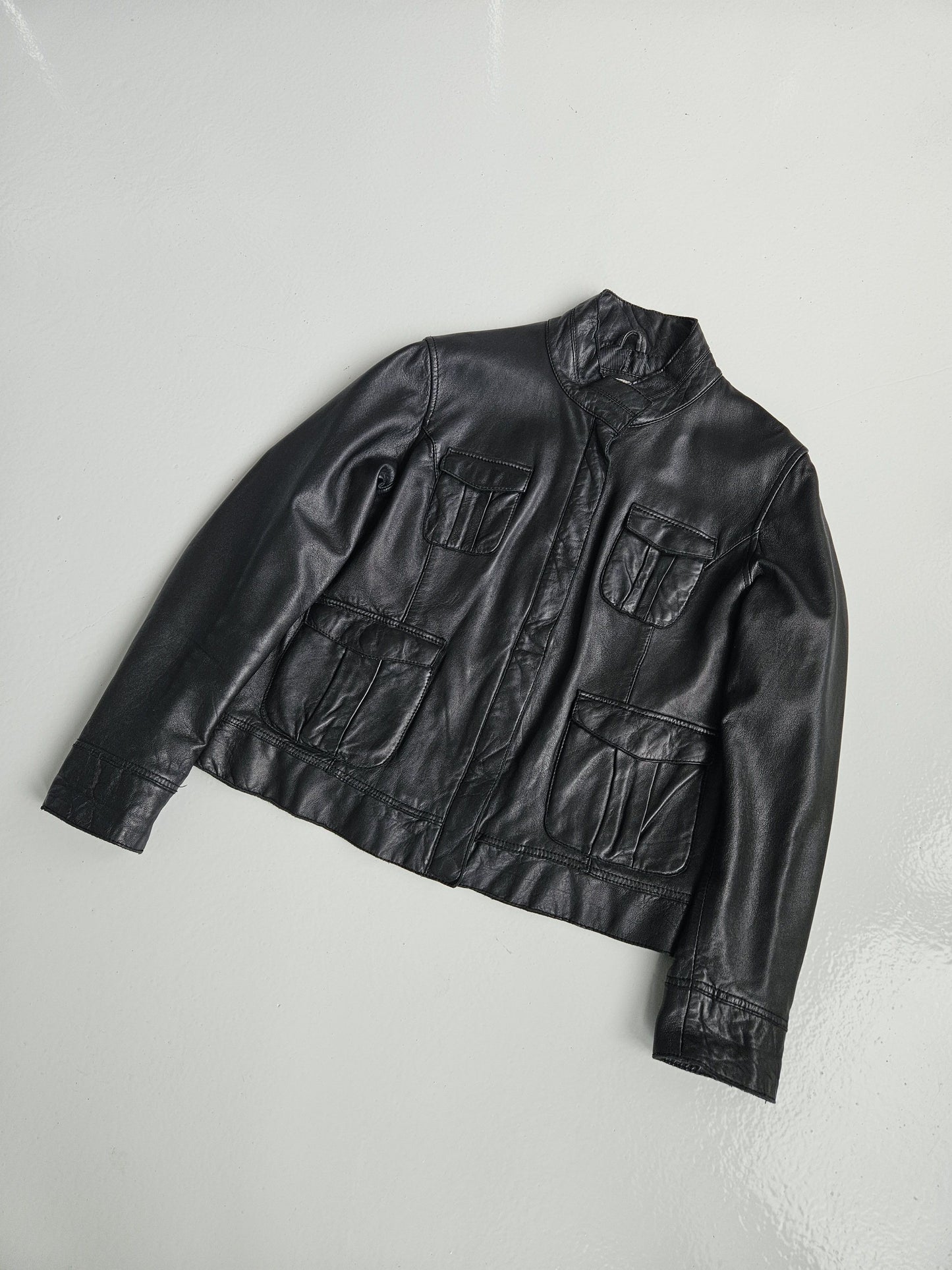Archive y2k multipocket cropped lambskin leather jacket