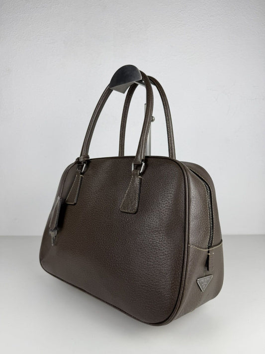 Prada saffiano leather triangle logo mini bowling bag