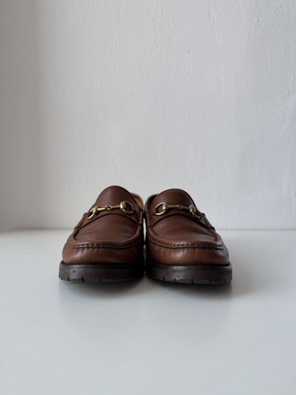 Gucci leather horsebit loafers on a thick notched sole