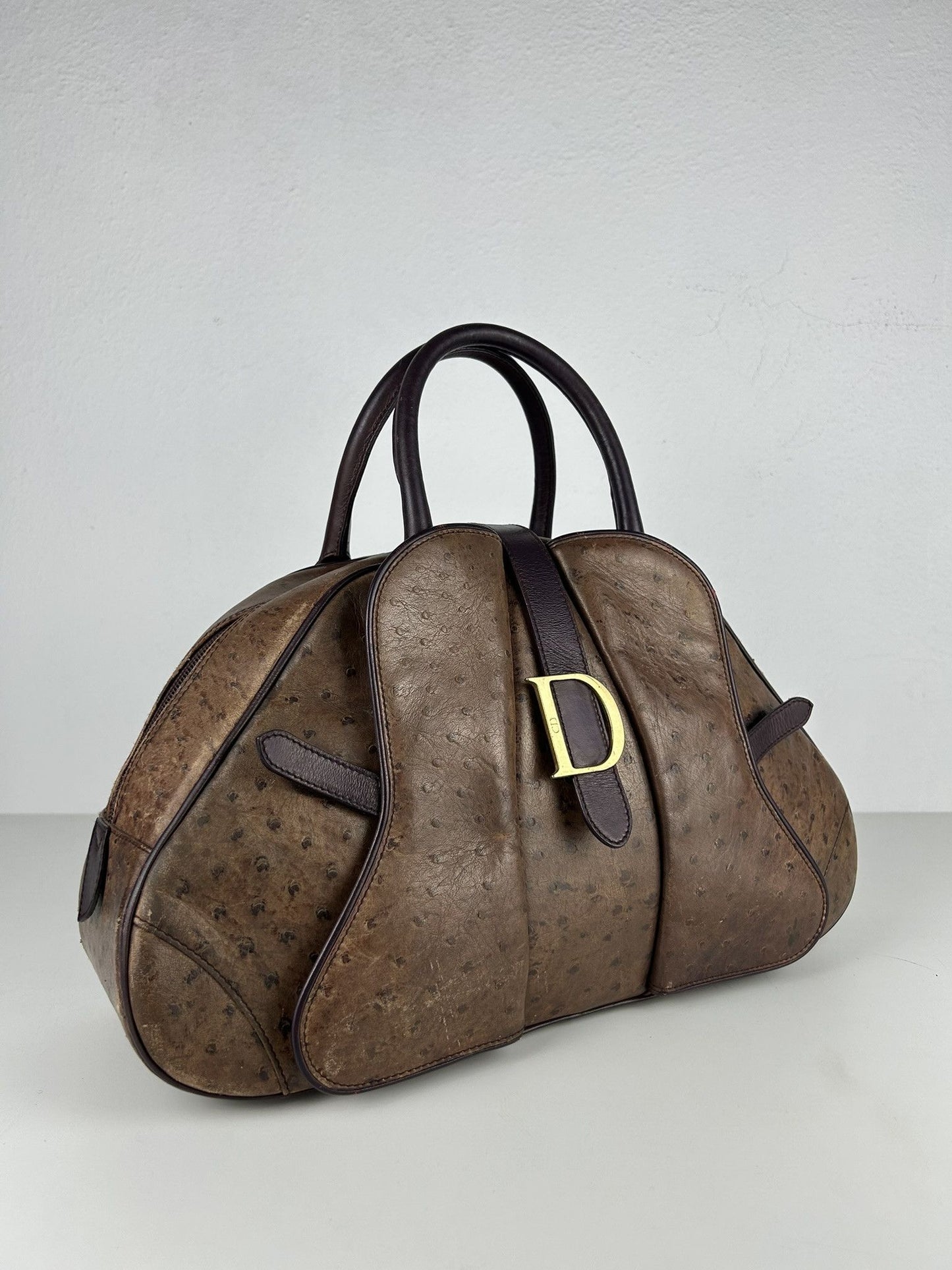 2000 Dior by John Galliano double saddle leather bowling bag