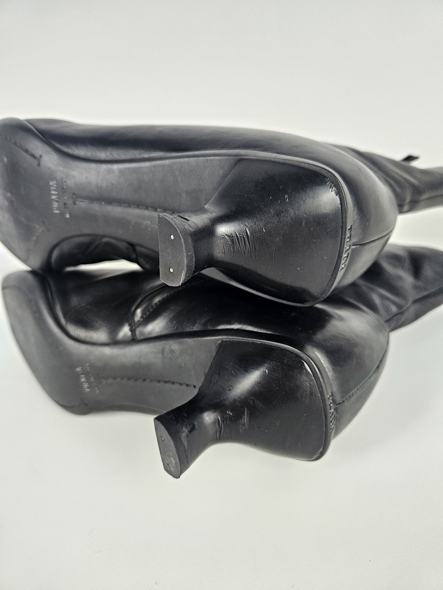 Archive Prada lamb leather kitten heel buckled ankle boots