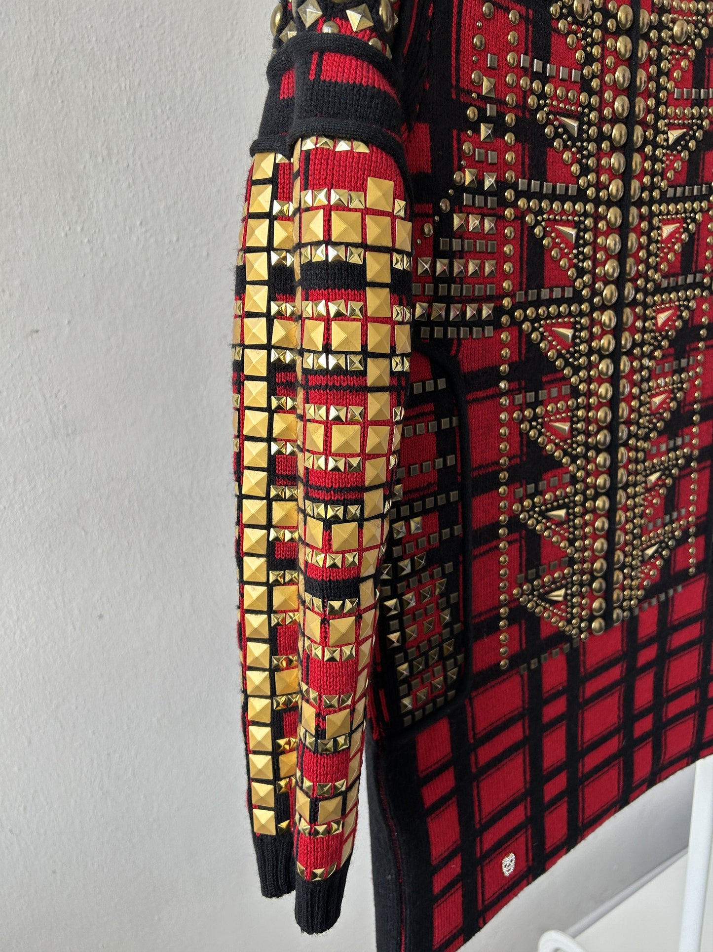 AW14 runway Philipp Plein studded check wool knit mini dress