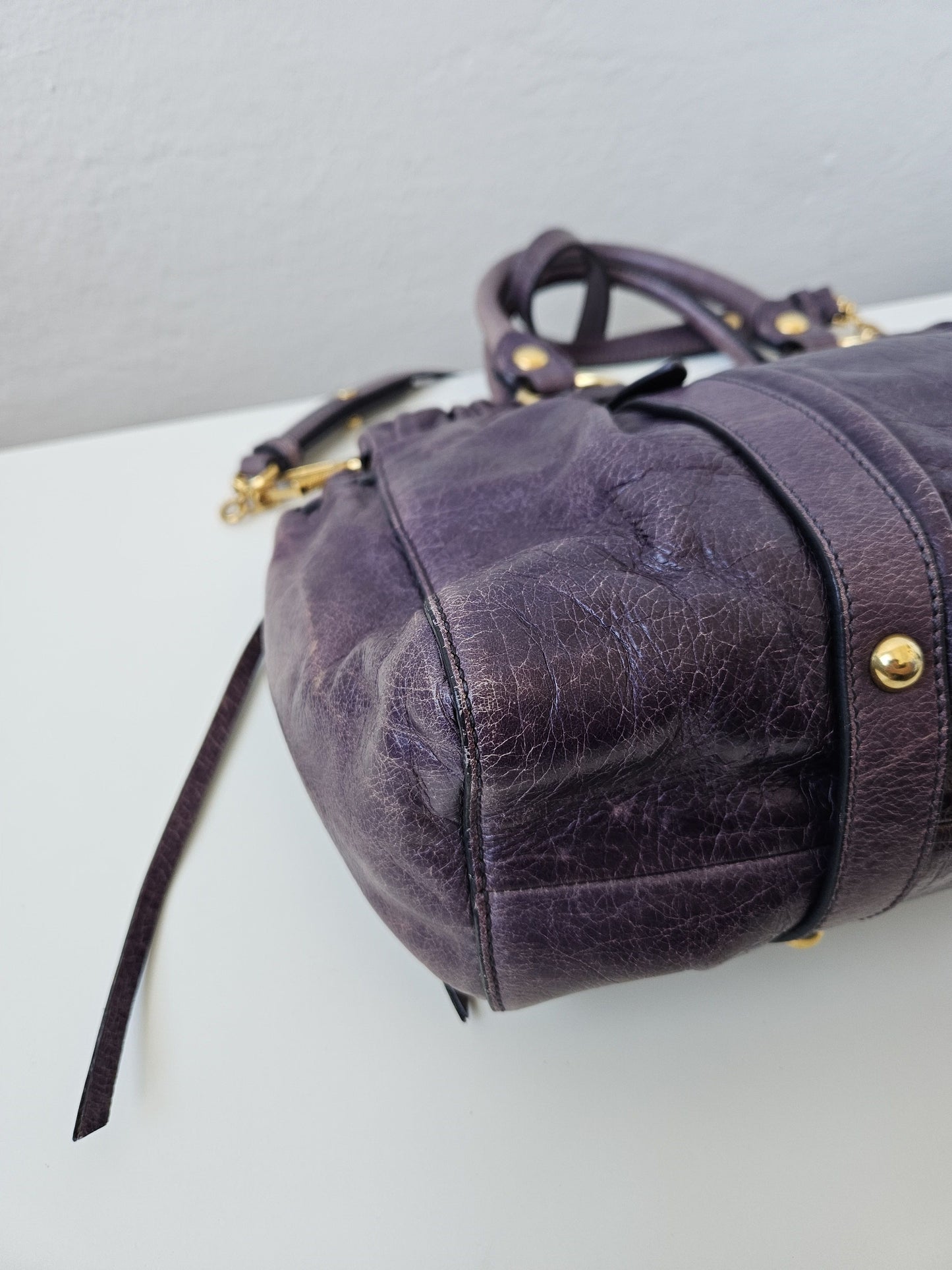 Miu miu vitello bauletto aperto gathered leather handbag