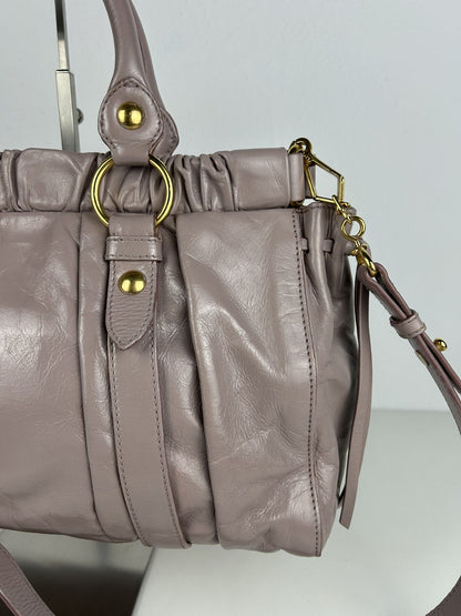 Miu miu vitello bauletto aperto gathered leather handbag