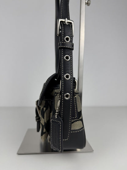 Coach signature leather and canvas shoulder/ crossbody bag