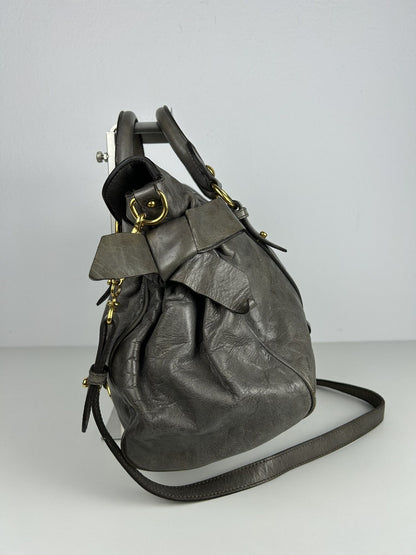Miu miu vitello bow bag in gray with locket