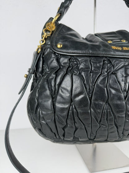 Miu Miu matelasse pleated leather coffer bag in deep green