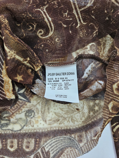 Jean Paul Gaultier jeans native american all over print button up mesh top