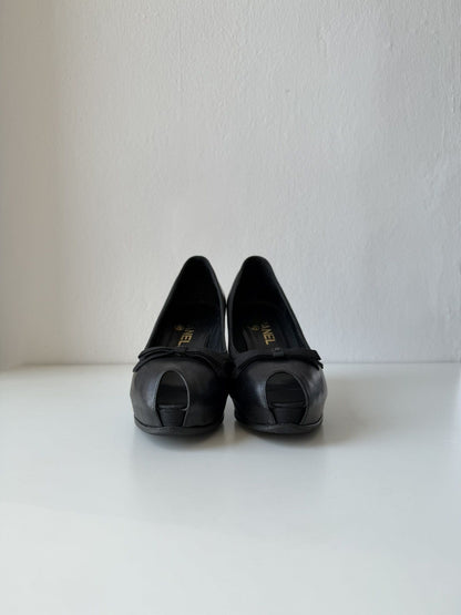 Chanel open toe pumps with bow