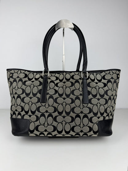 Coach signature leather and canvas tote bag