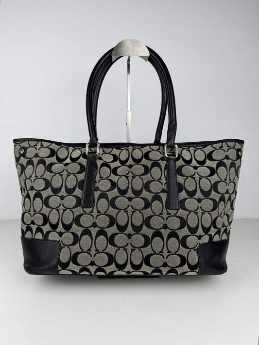 Coach signature leather and canvas tote bag